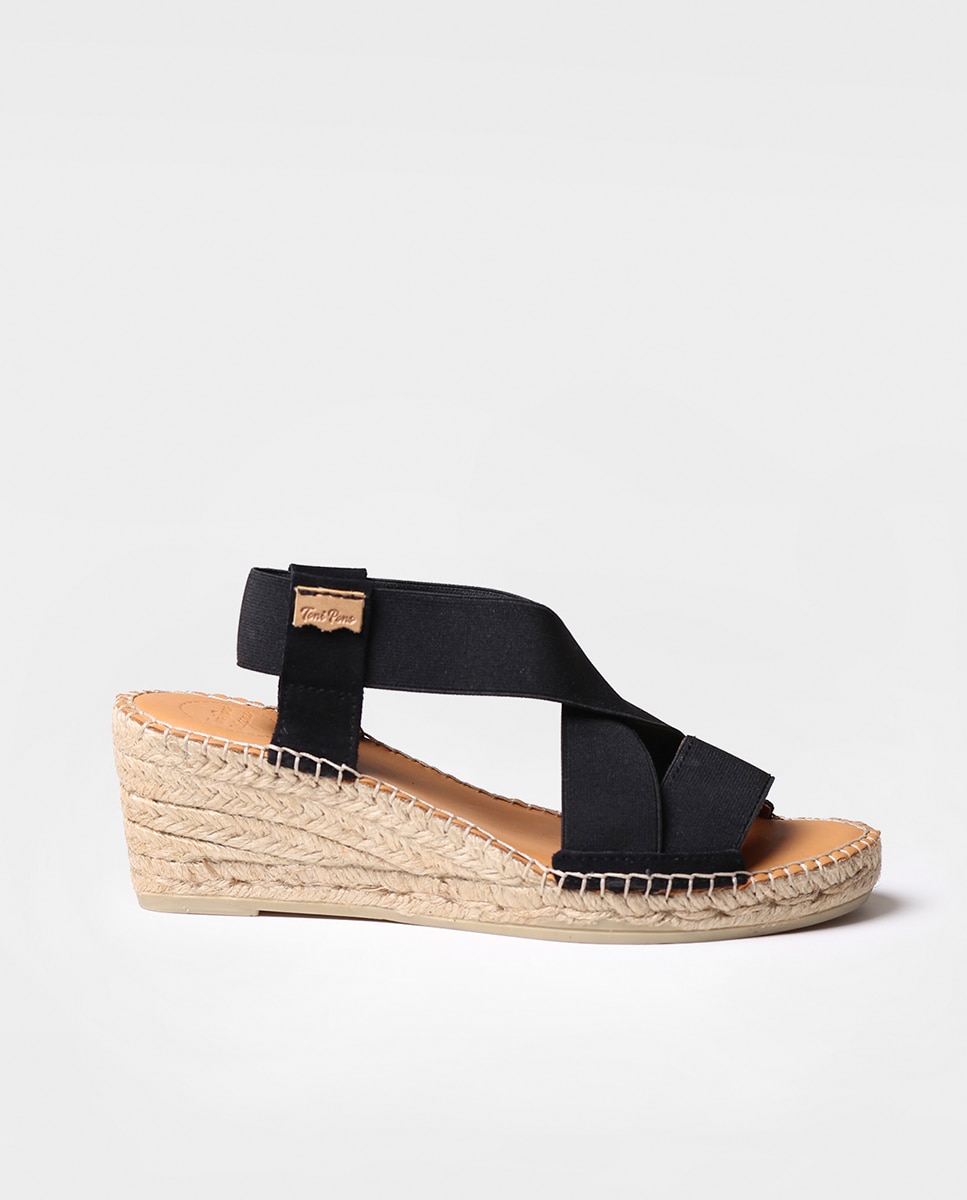 Alpercatas de Cunha em Tecido com Elásticos Preto-1