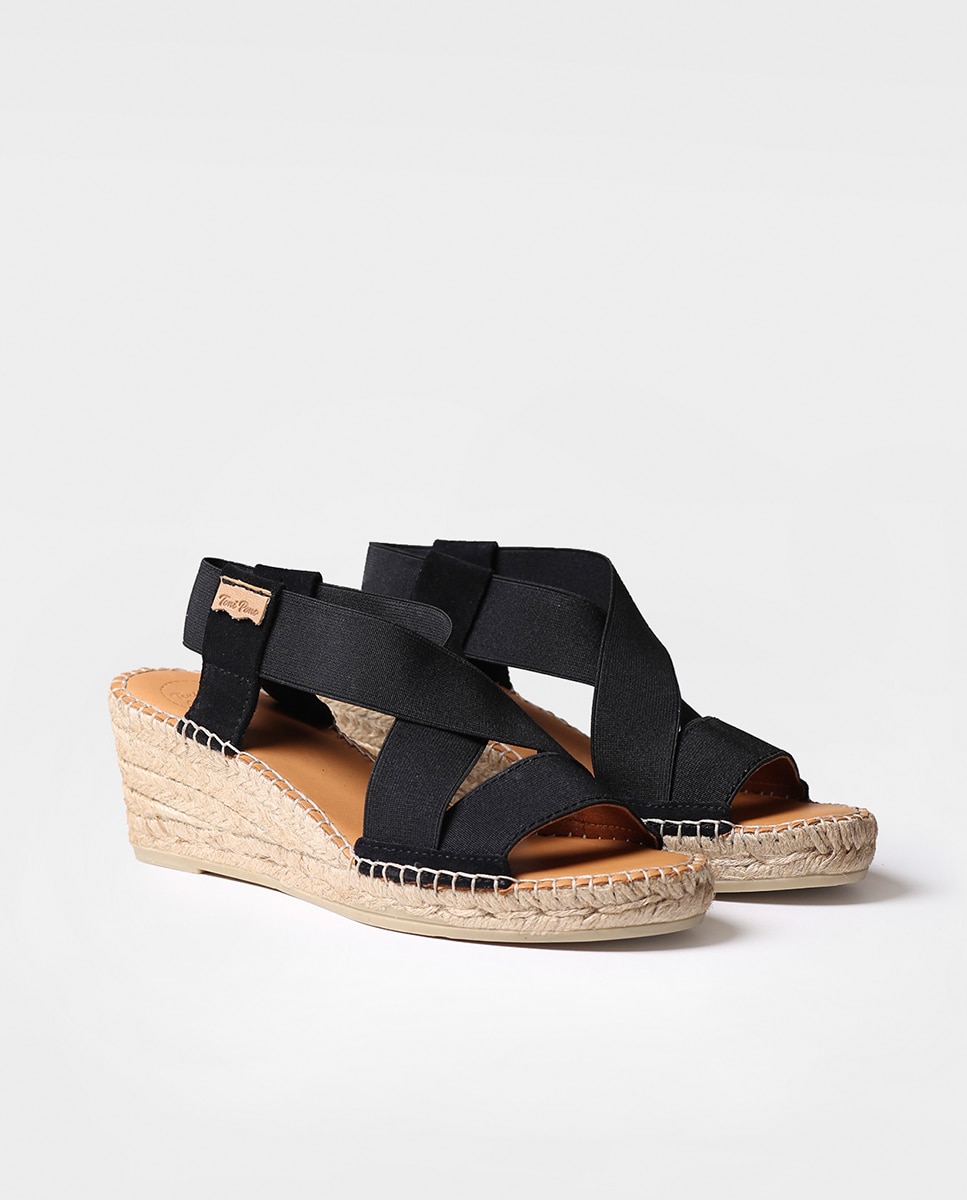 Alpercatas de Cunha em Tecido com Elásticos Preto-2