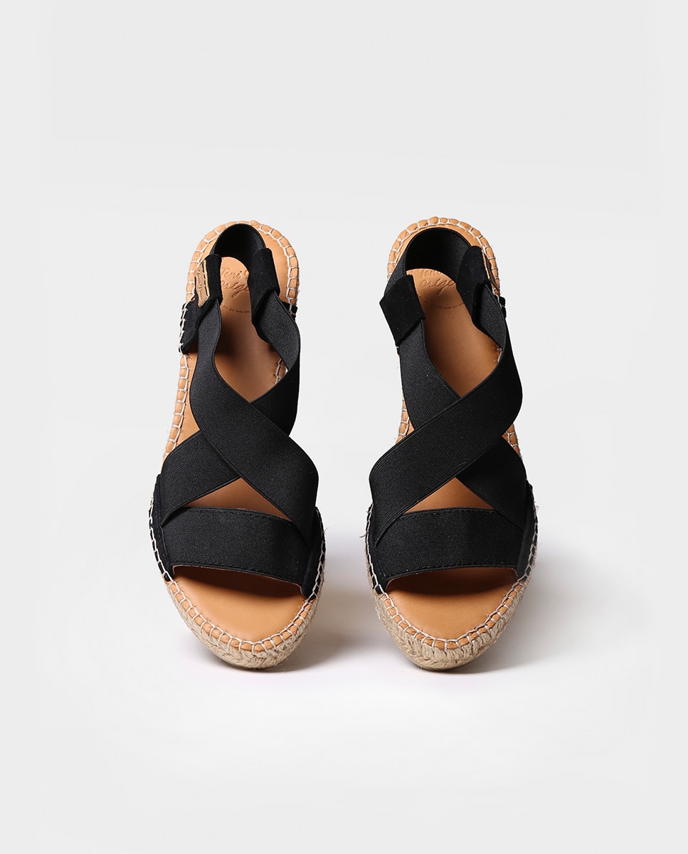 Alpercatas de Cunha em Tecido com Elásticos Preto-3