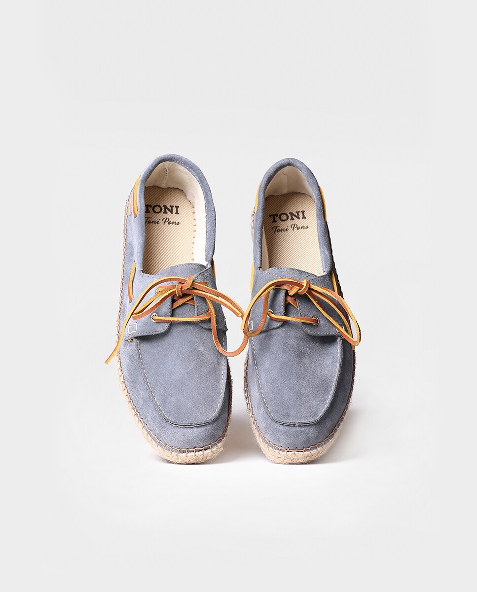 Alpercatas Rasas de Camurça com Cordões Azul-3