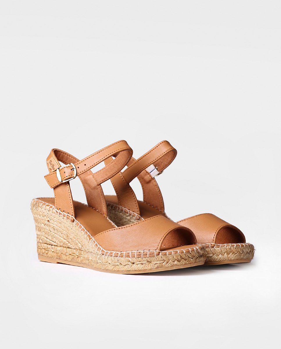 Alpercatas de Cunha em Pele com Fivela Castanho-2