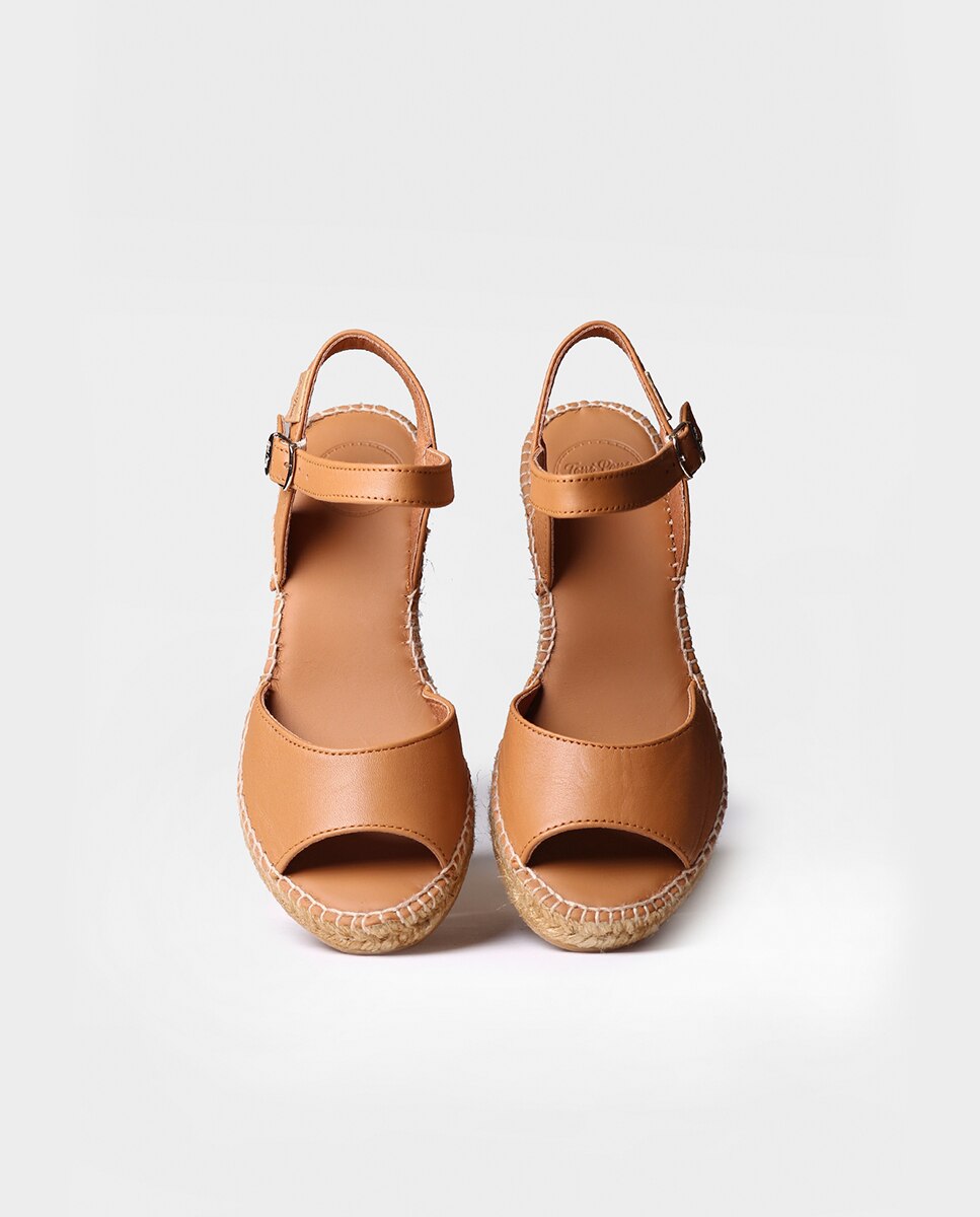 Alpercatas de Cunha em Pele com Fivela Castanho-3