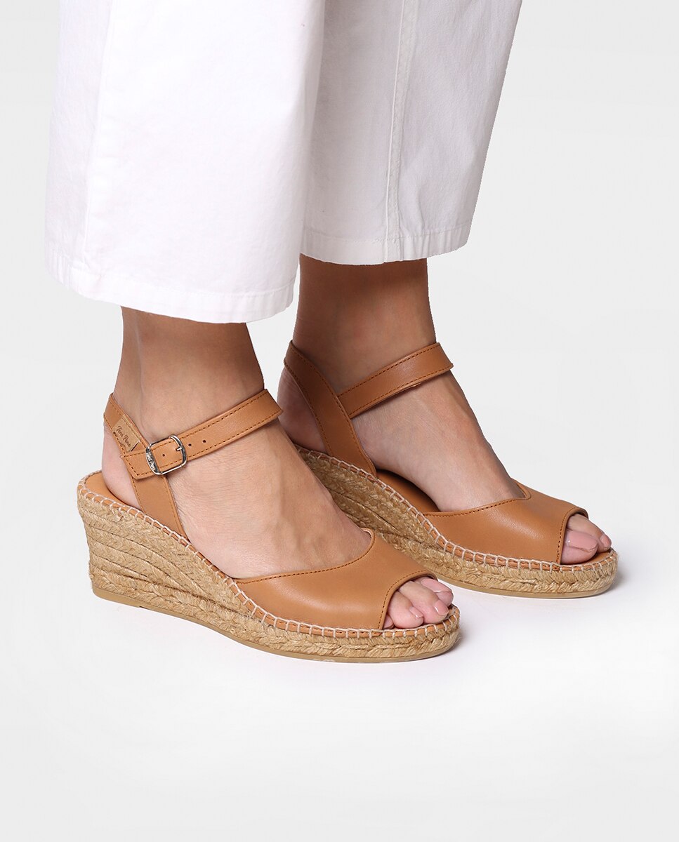 Alpercatas de Cunha em Pele com Fivela Castanho-4