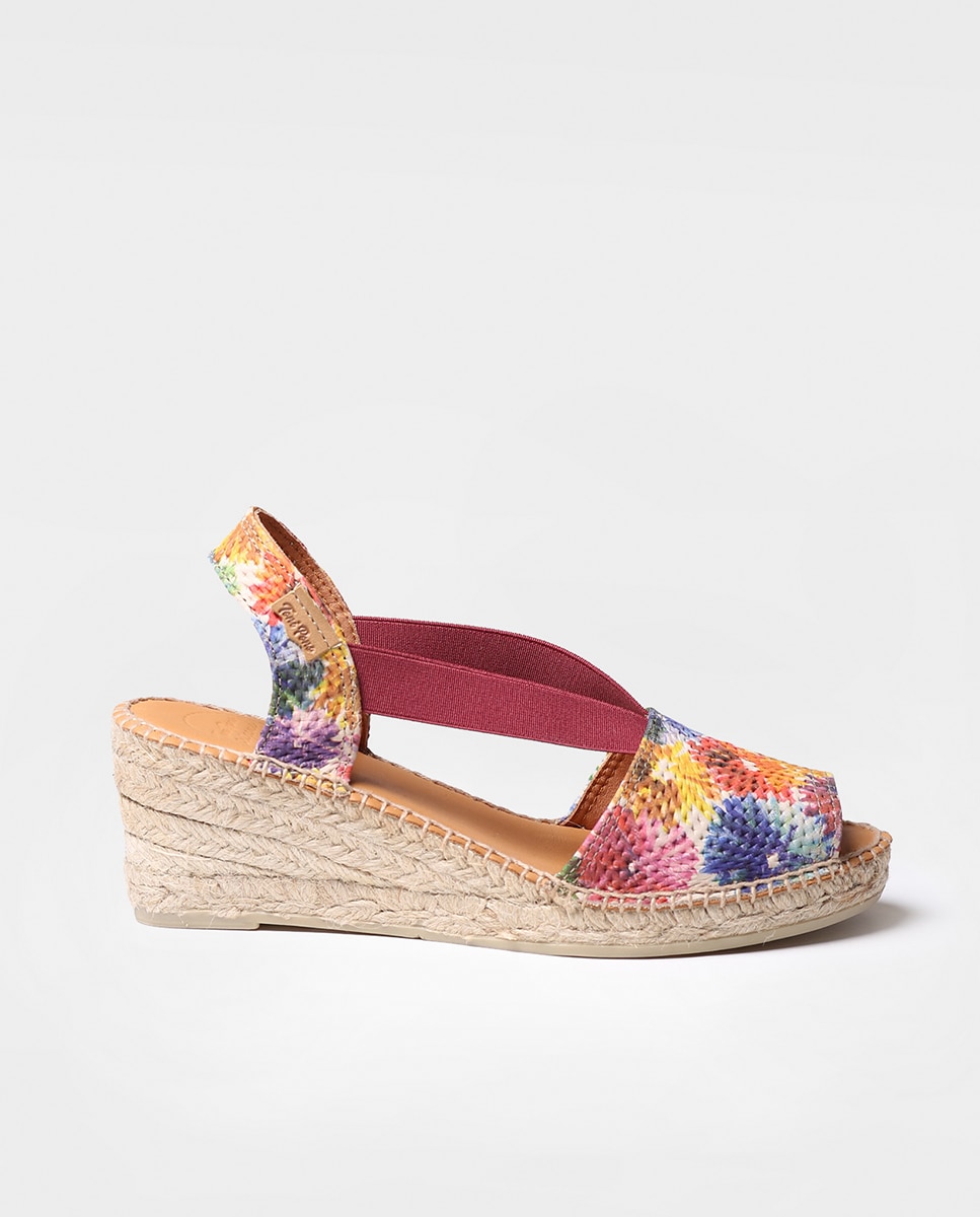 Alpercatas de Cunha em Tecido Estampado com Elásticos Multicolor-1