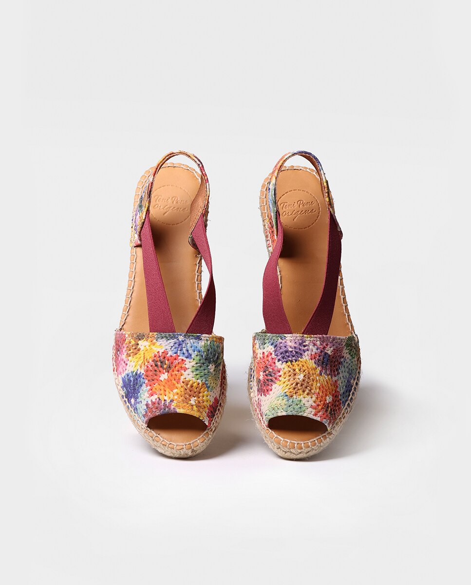 Alpercatas de Cunha em Tecido Estampado com Elásticos Multicolor-3