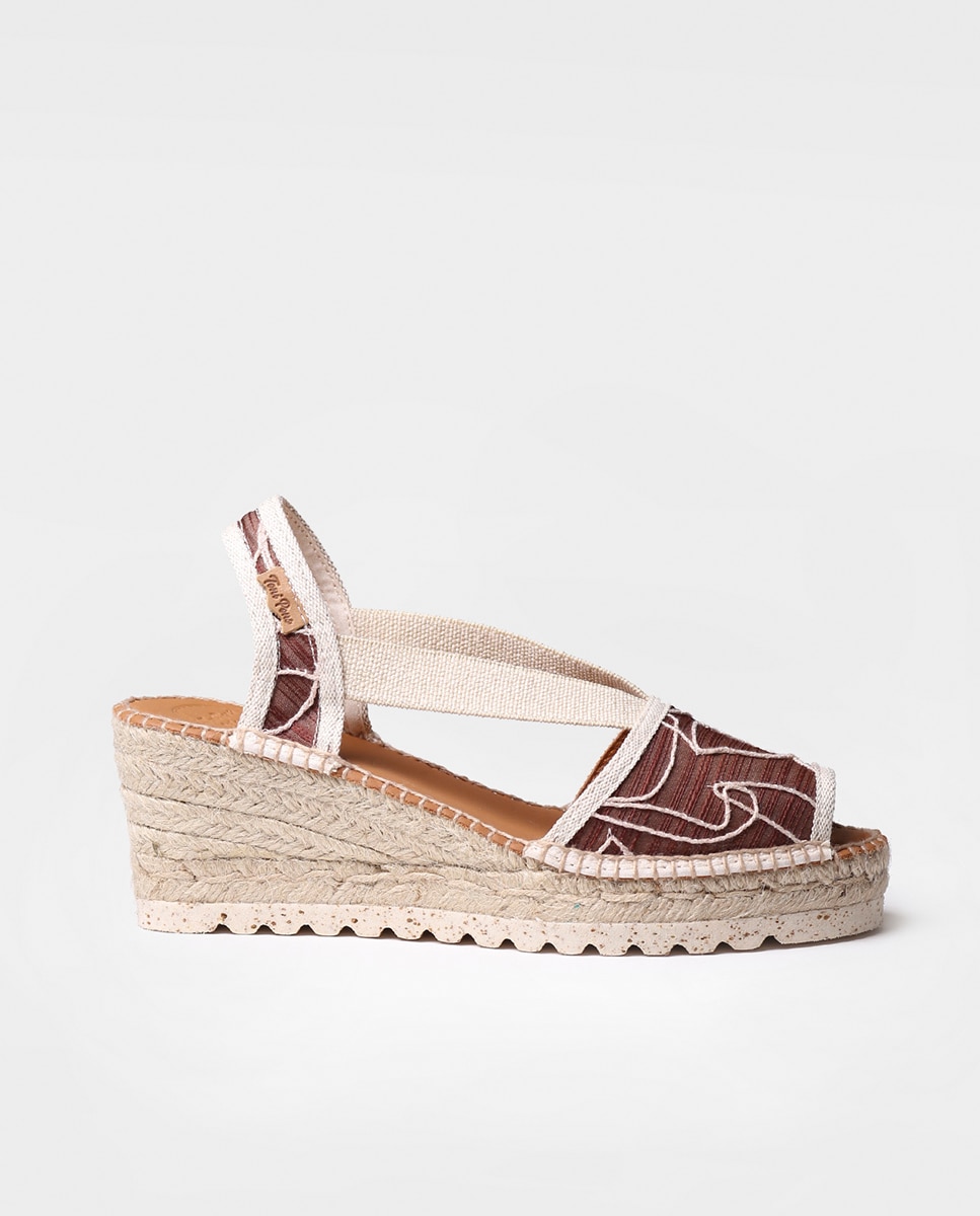 Alpercatas de Cunha em Tecido Estampado com Elásticos Castanho-1