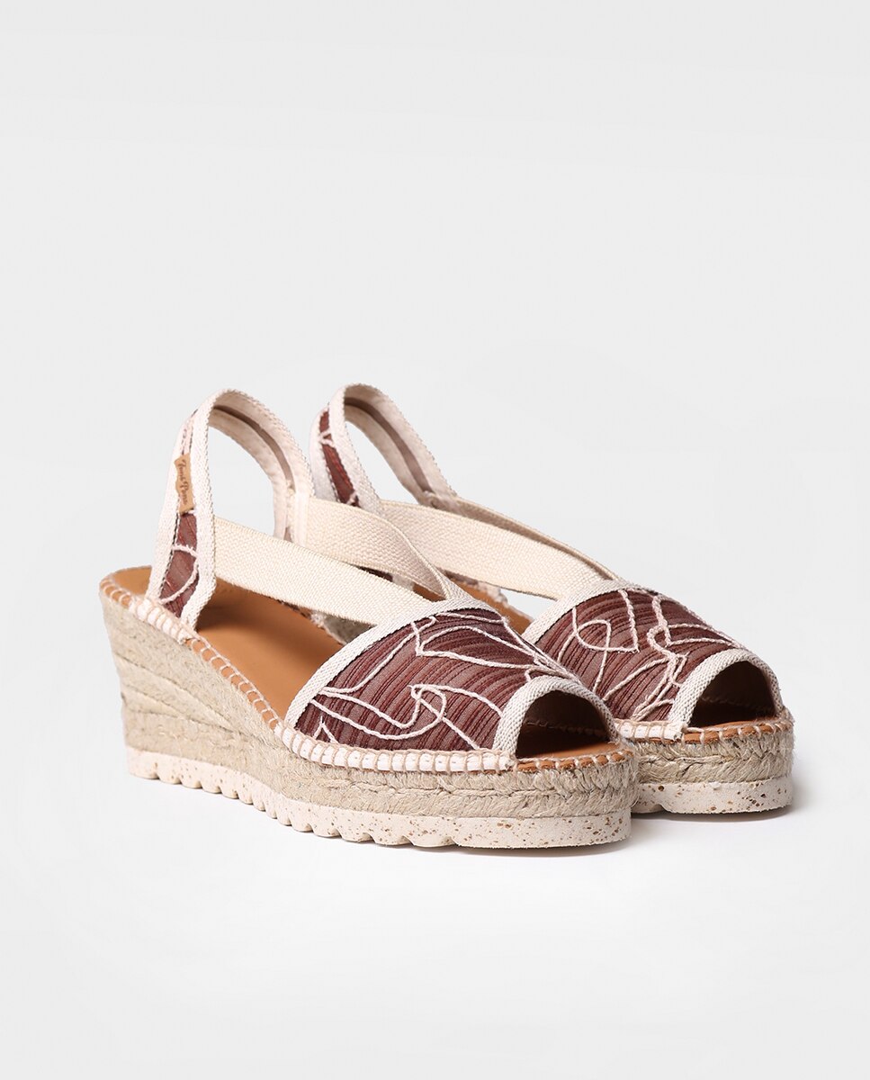 Alpercatas de Cunha em Tecido Estampado com Elásticos Castanho-2