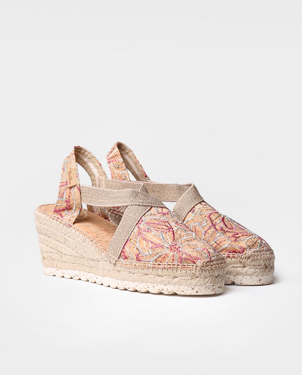 Alpercatas de Cunha em Tecido Estampado com Elásticos Multicolor-2