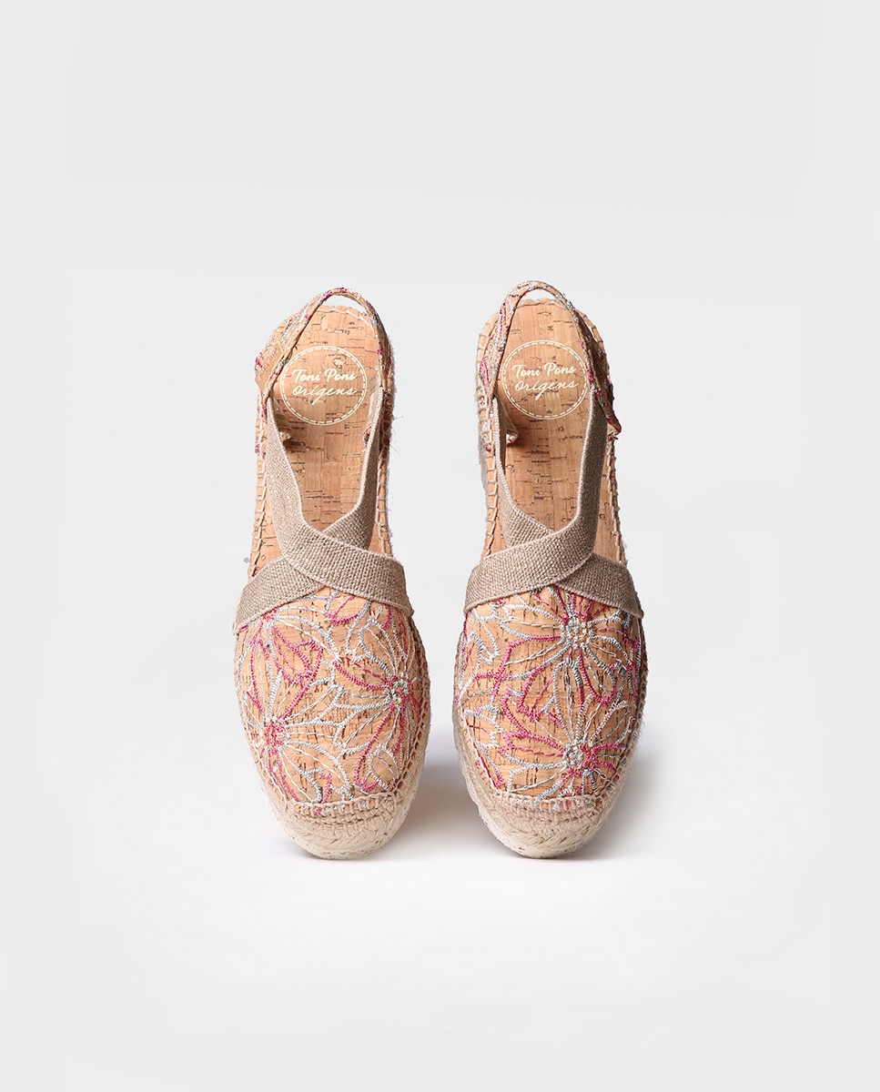 Alpercatas de Cunha em Tecido Estampado com Elásticos Multicolor-3