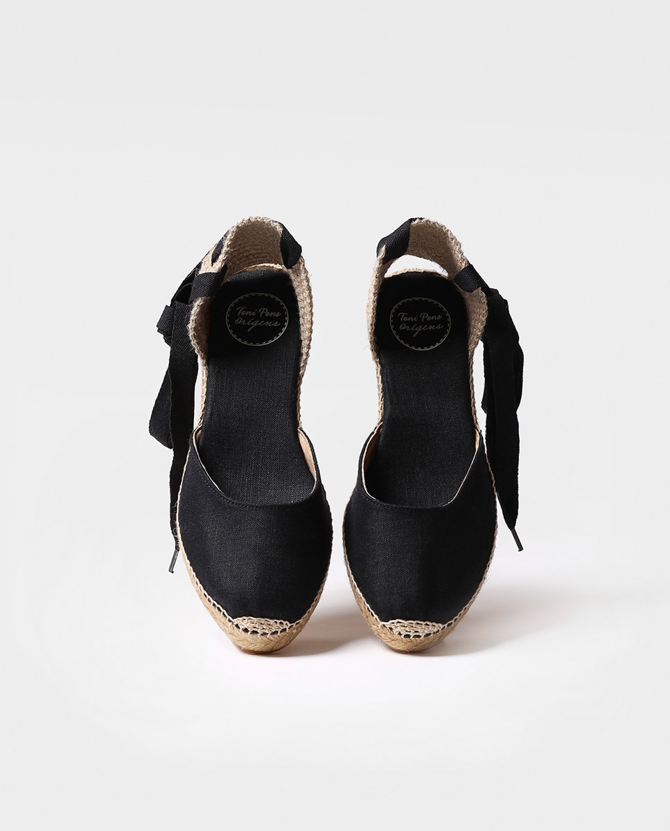 Alpercatas de Cunha em Tecido com Cintas Preto-3