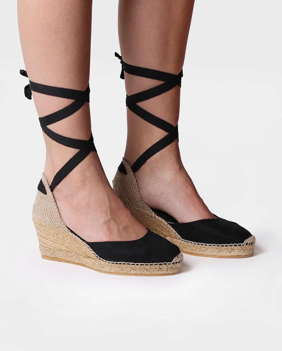 Alpercatas de Cunha em Tecido com Cintas Preto-4