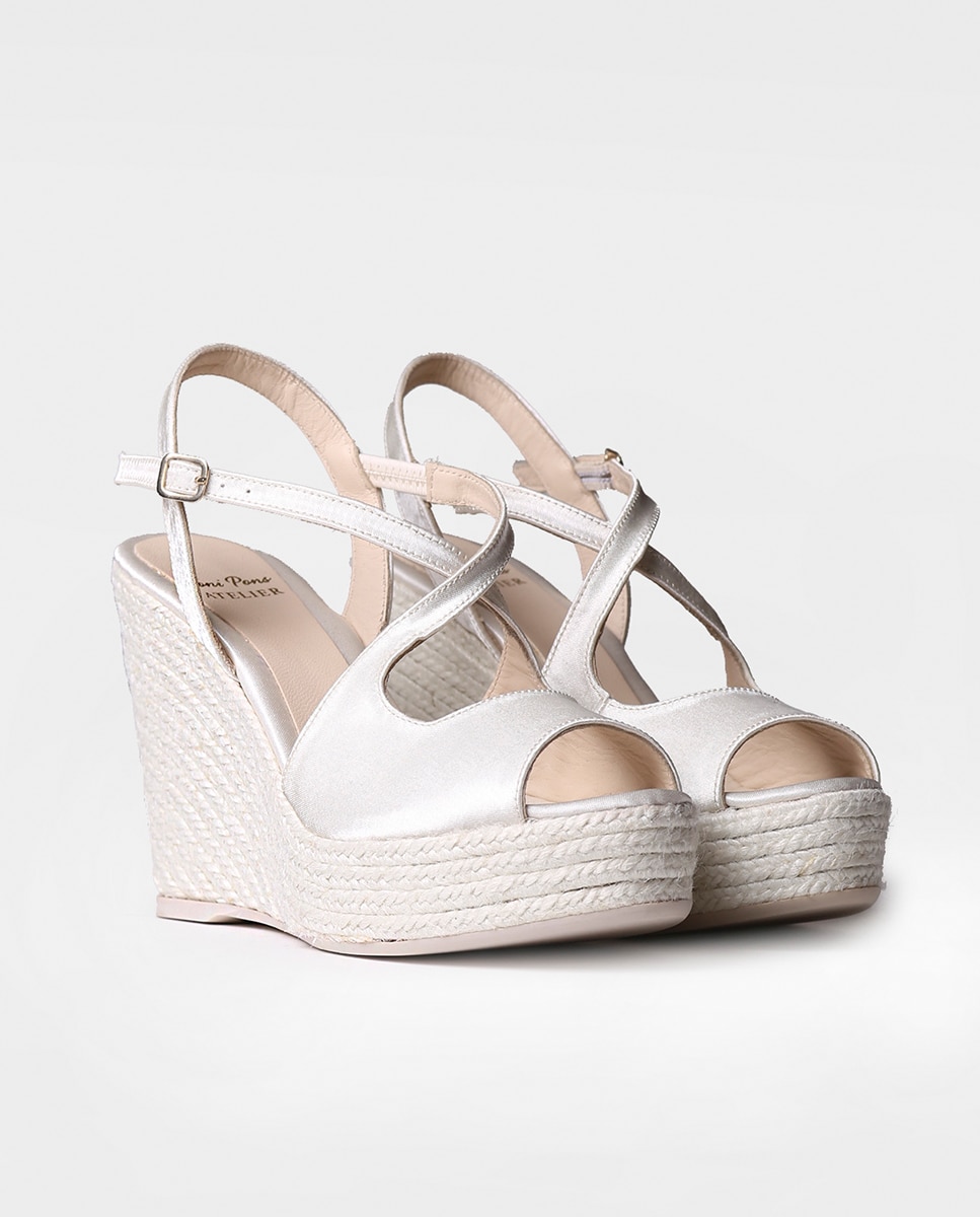 Alpercatas de Cunha em Tecido com Fivela Cru-2