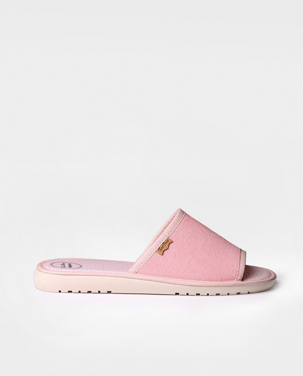 Pantufas de Tecido em Liso Rosa-claro-1