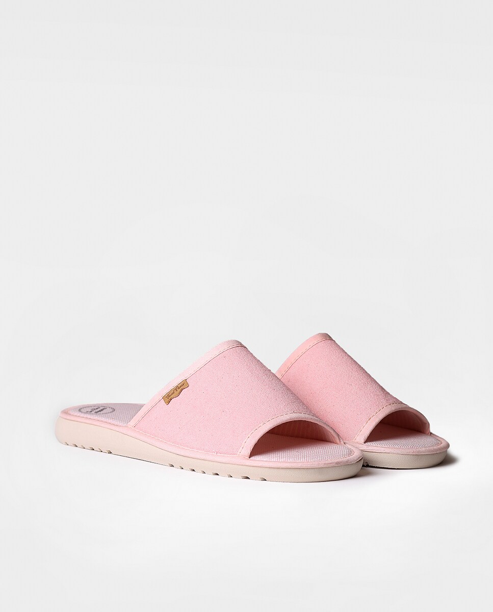 Pantufas de Tecido em Liso Rosa-claro-2