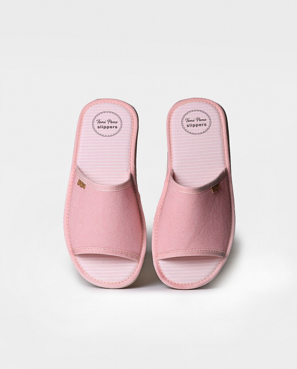 Pantufas de Tecido em Liso Rosa-claro-3