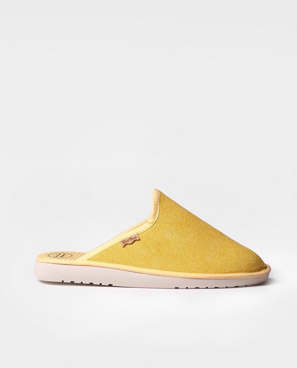 Pantufas de Tecido em Liso Amarelo-1