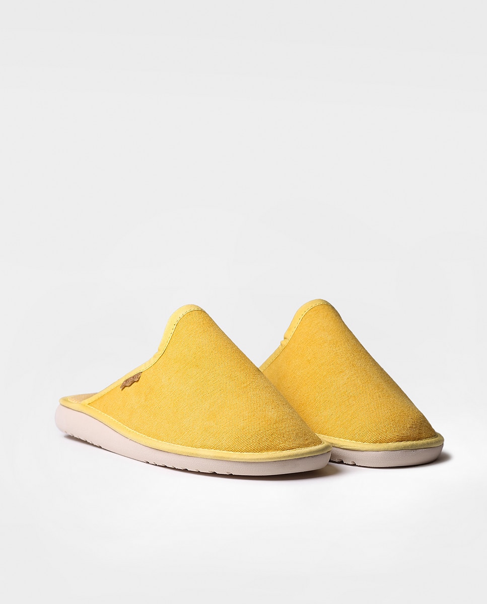 Pantufas de Tecido em Liso Amarelo-2