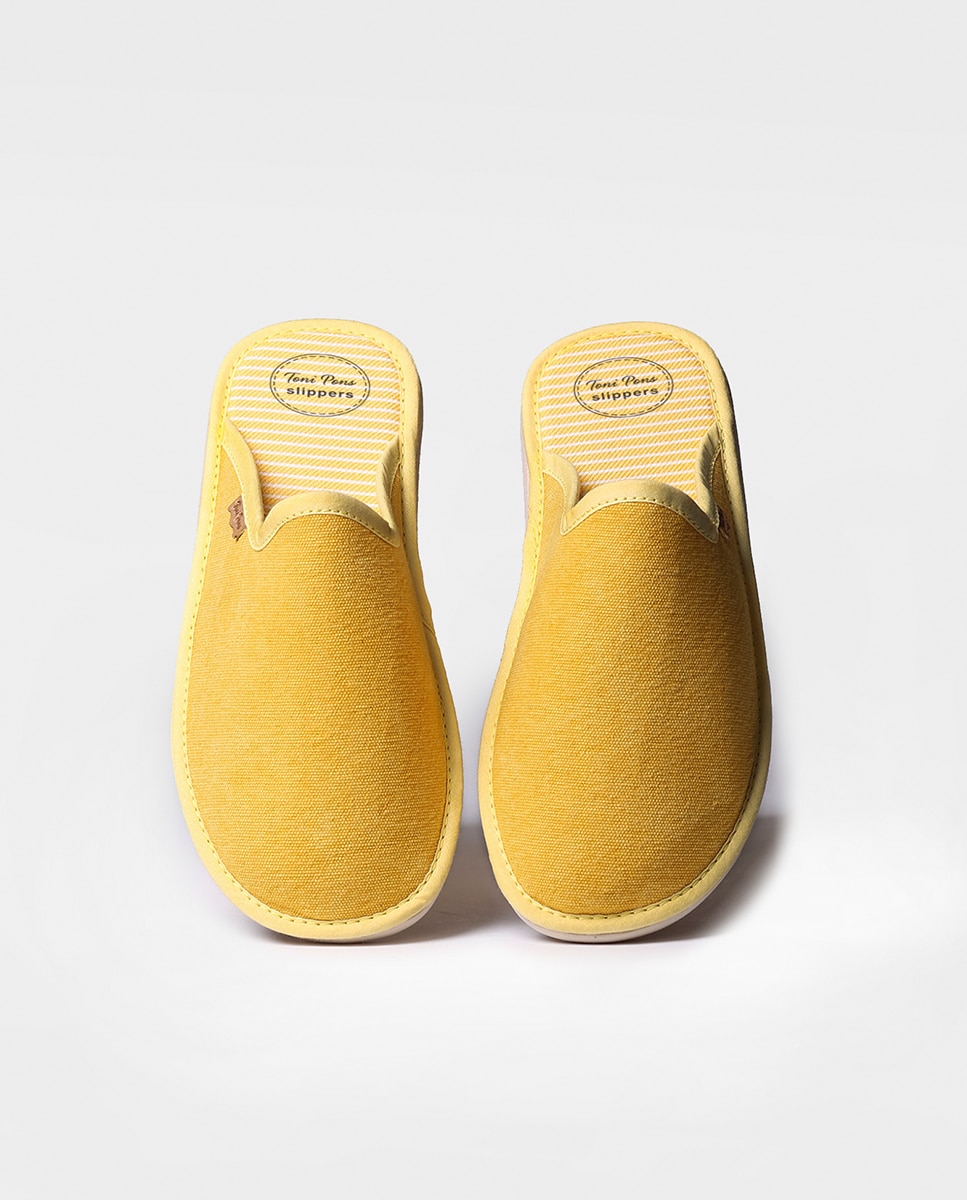 Pantufas de Tecido em Liso Amarelo-3