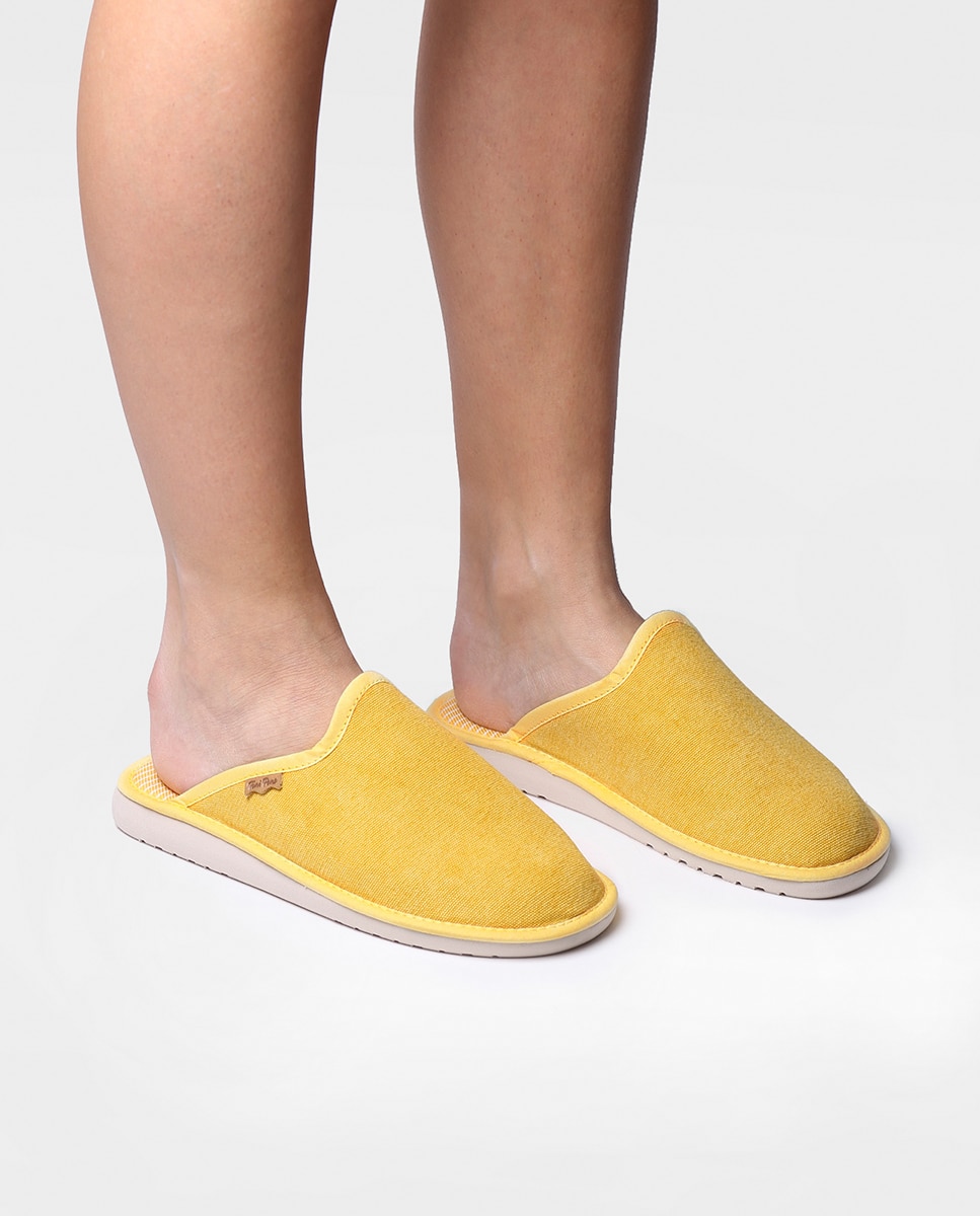 Pantufas de Tecido em Liso Amarelo-4