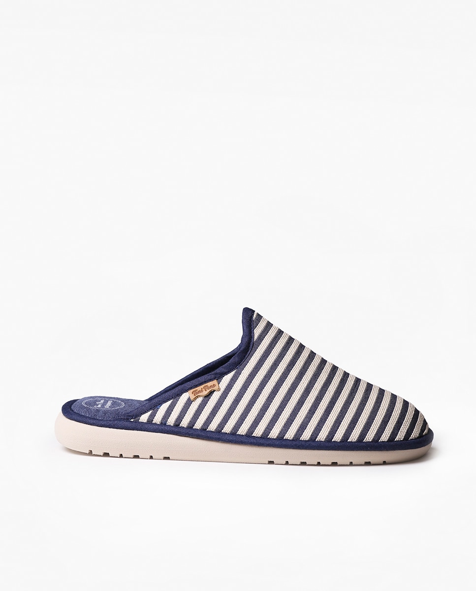 Pantufas de Tecido Às Riscas Azul-marinho-1