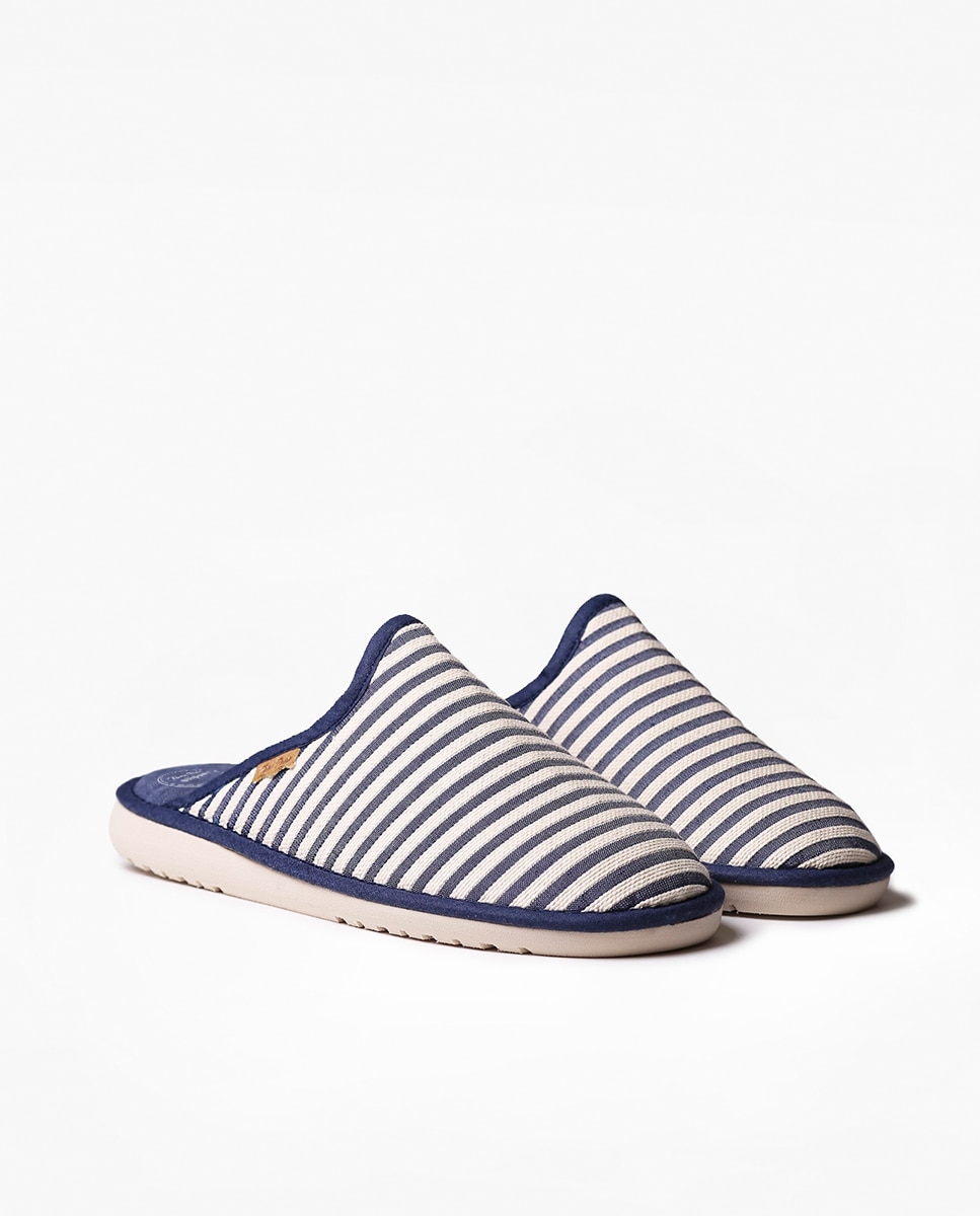 Pantufas de Tecido Às Riscas Azul-marinho-2