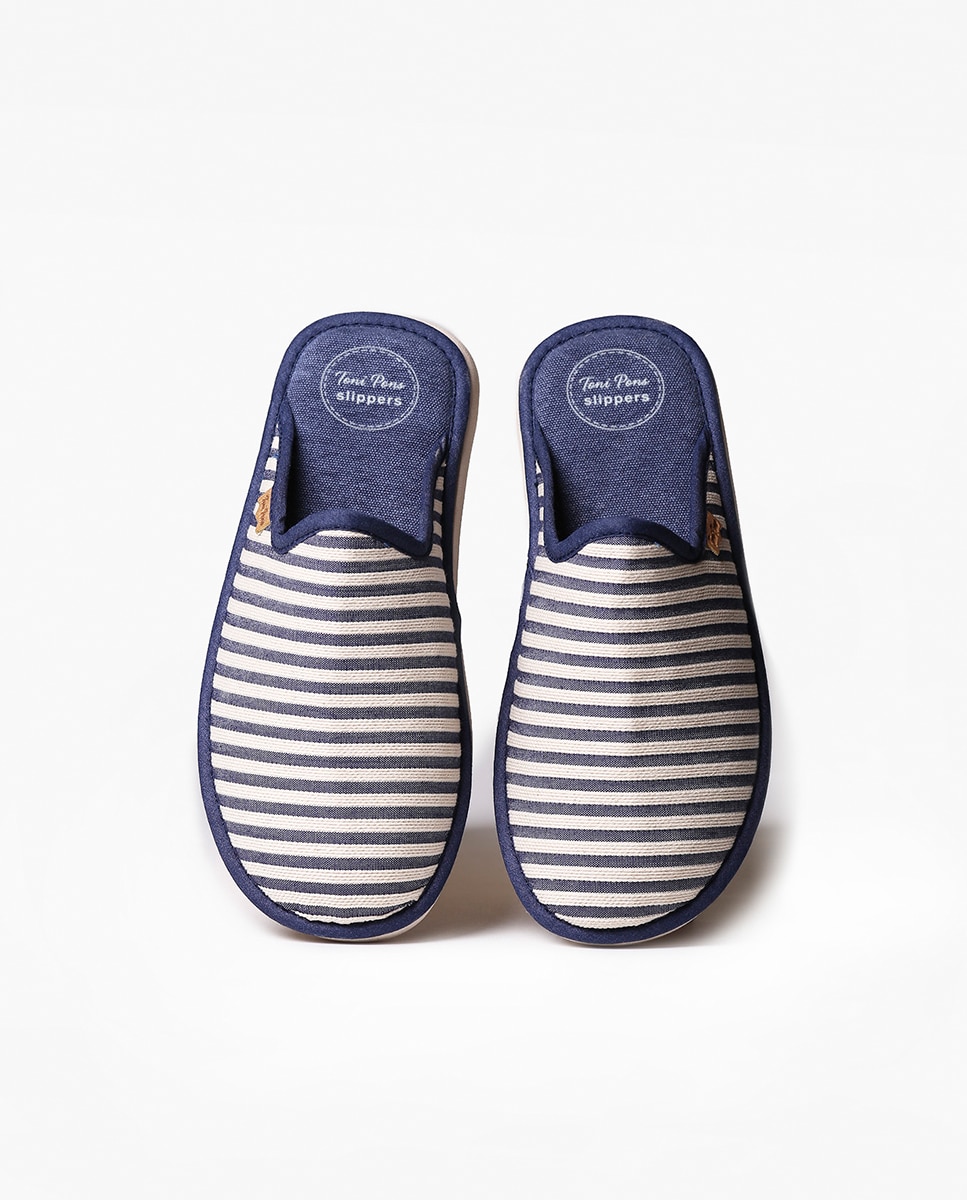 Pantufas de Tecido Às Riscas Azul-marinho-3