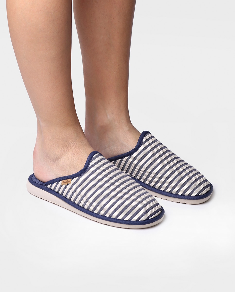 Pantufas de Tecido Às Riscas Azul-marinho-4