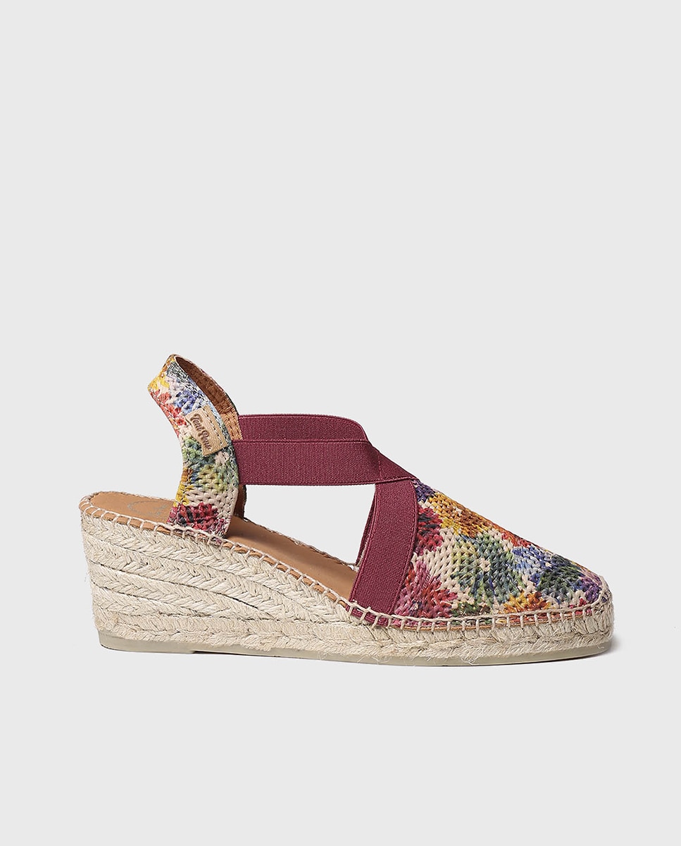 Alpercatas de Cunha em Tecido Estampado com Elásticos Multicolor-1