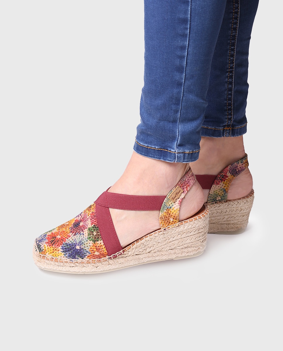 Alpercatas de Cunha em Tecido Estampado com Elásticos Multicolor-4