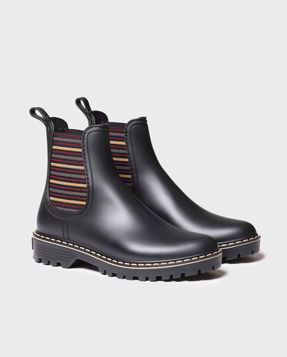 Botins de Água de Borracha com Elásticos Preto-2