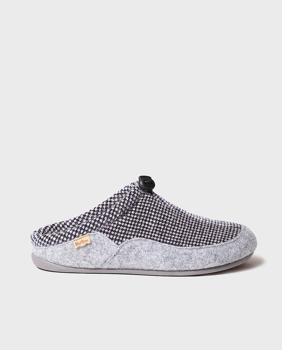 Pantufas de Tecido Aos Quadrados Azul-marinho-1