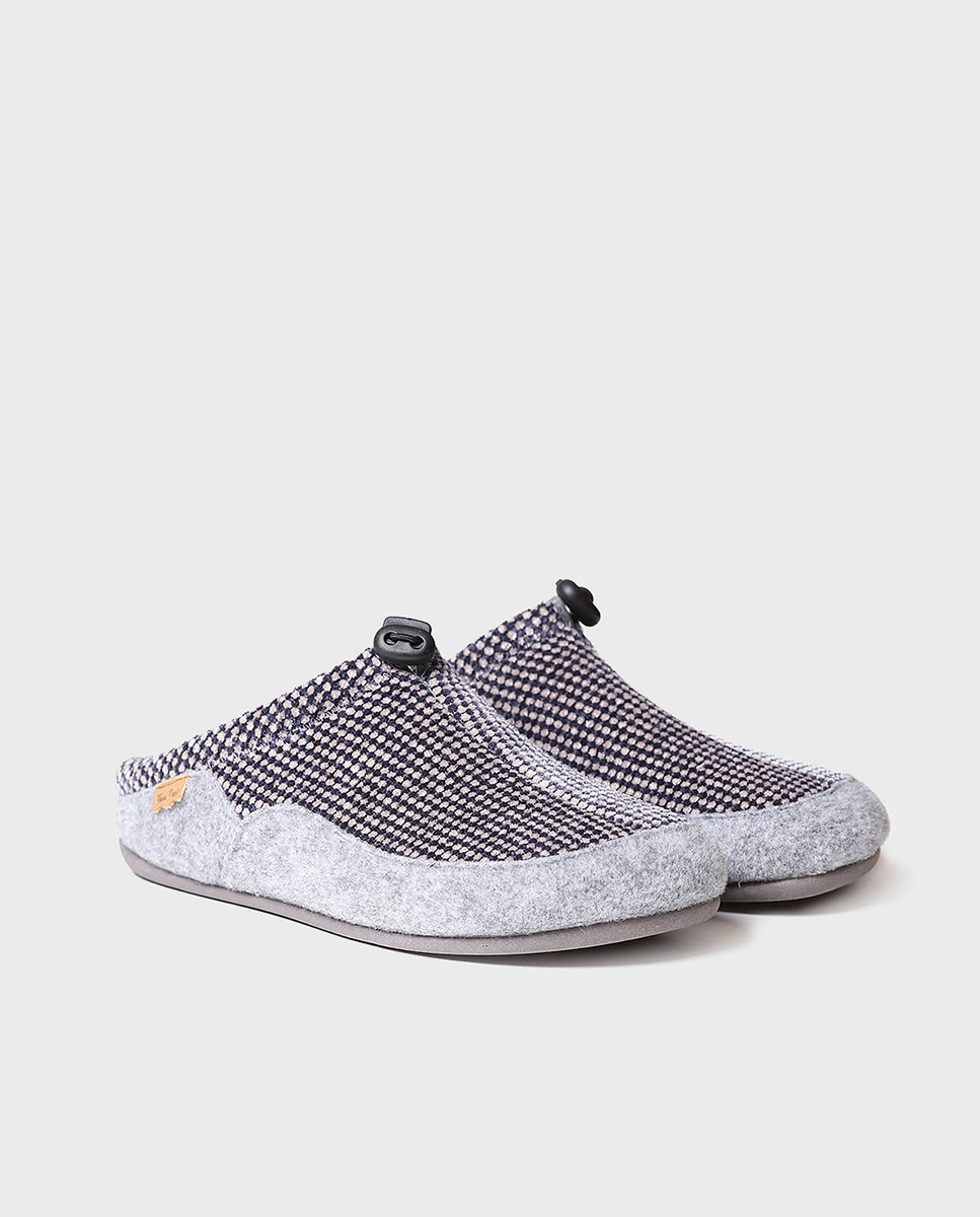 Pantufas de Tecido Aos Quadrados Azul-marinho-2