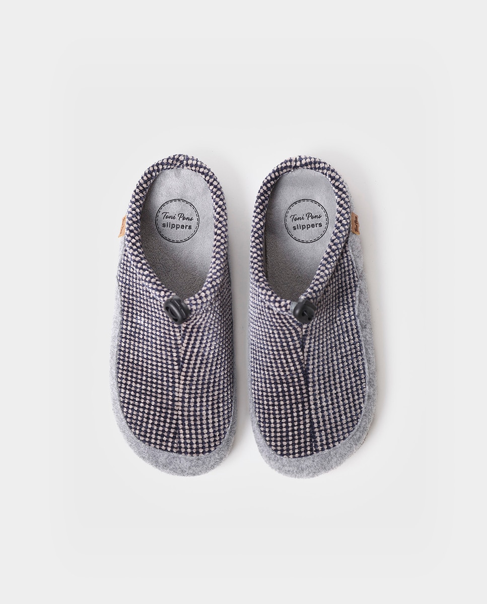 Pantufas de Tecido Aos Quadrados Azul-marinho-3