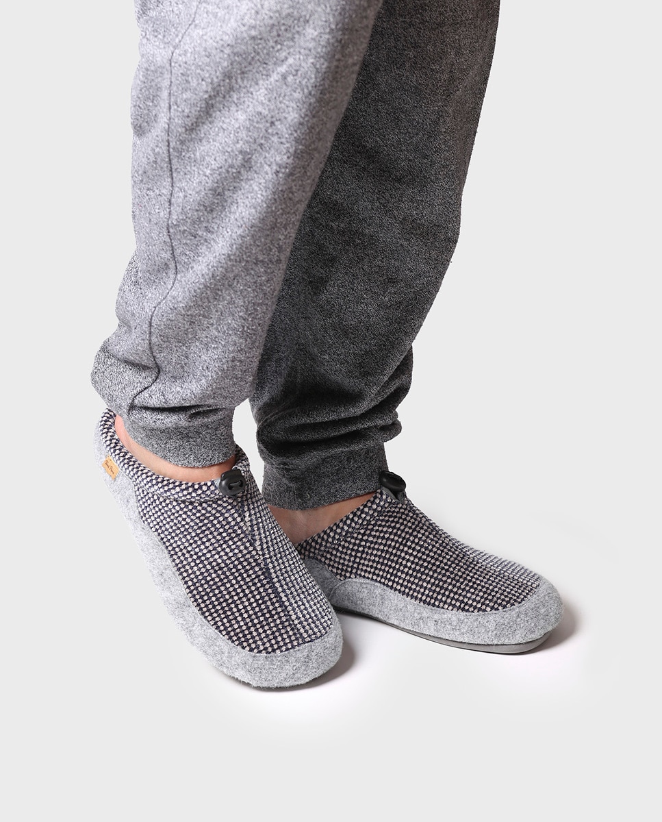 Pantufas de Tecido Aos Quadrados Azul-marinho-4