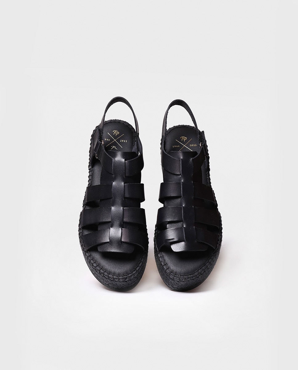 Alpercatas de Plataforma em Pele com Velcro Preto-3