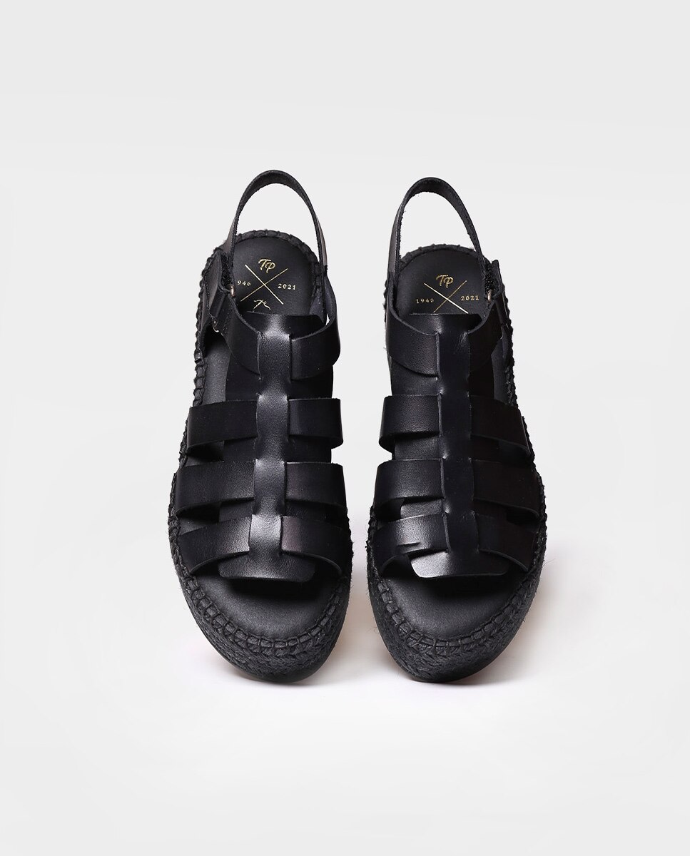 Alpercatas de Plataforma em Pele com Velcro Preto-3