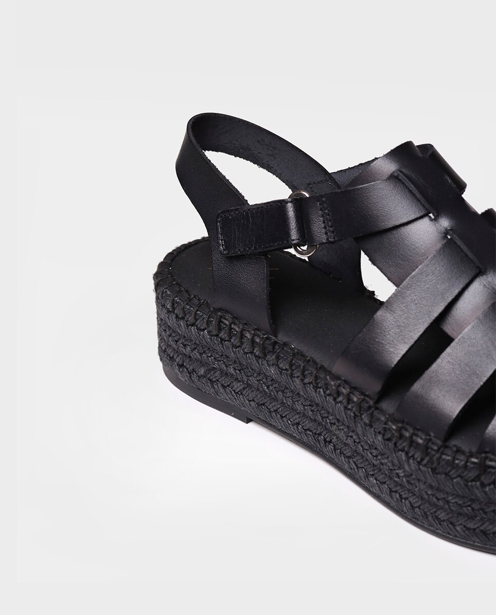 Alpercatas de Plataforma em Pele com Velcro Preto-4