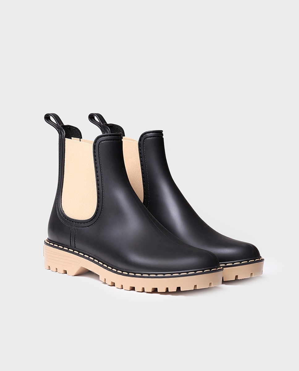 Botins de Água de Borracha com Elásticos Bege-2