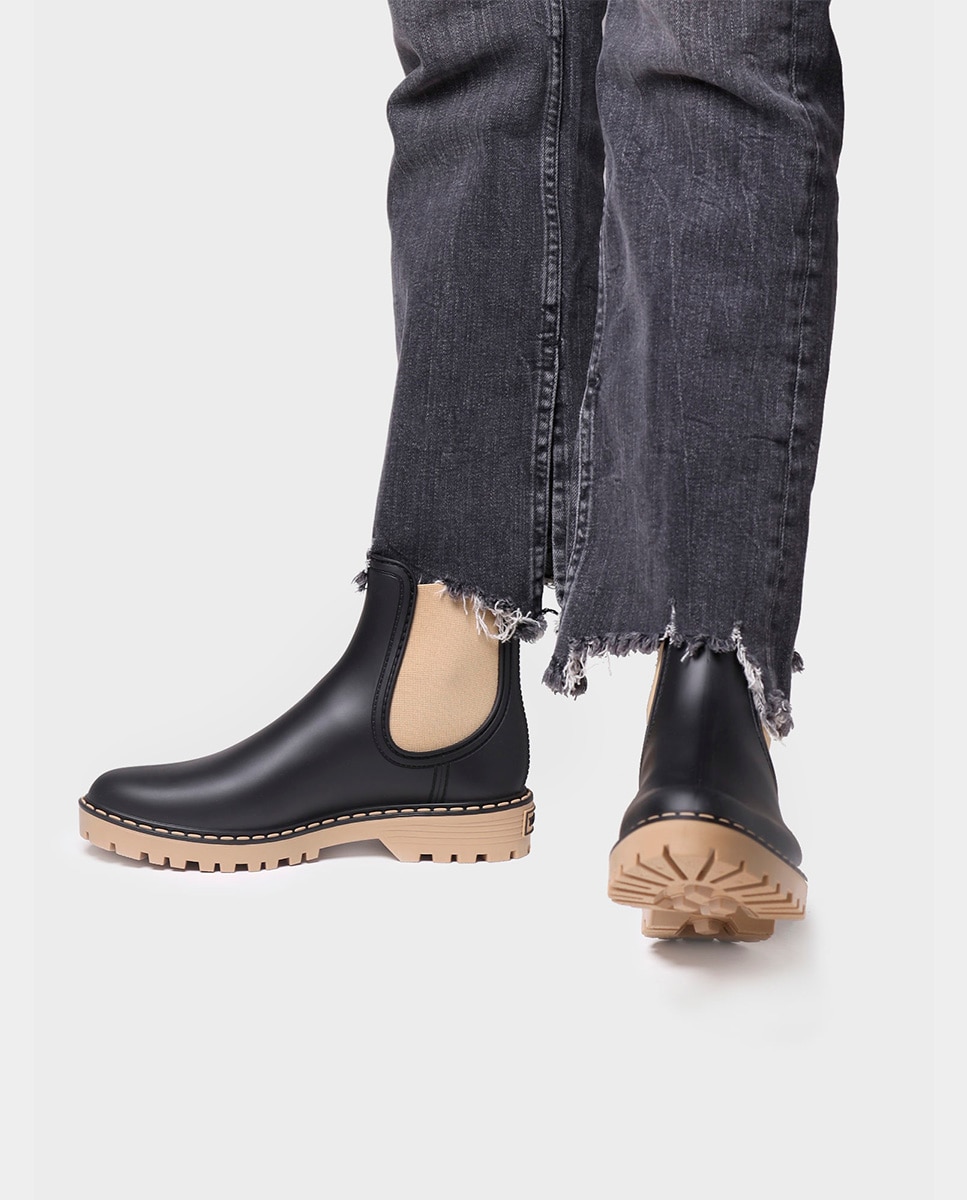 Botins de Água de Borracha com Elásticos Bege-4