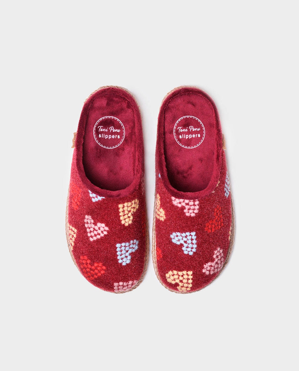 Pantufas Fechadas de Feltro com Bordados Bordeaux-3