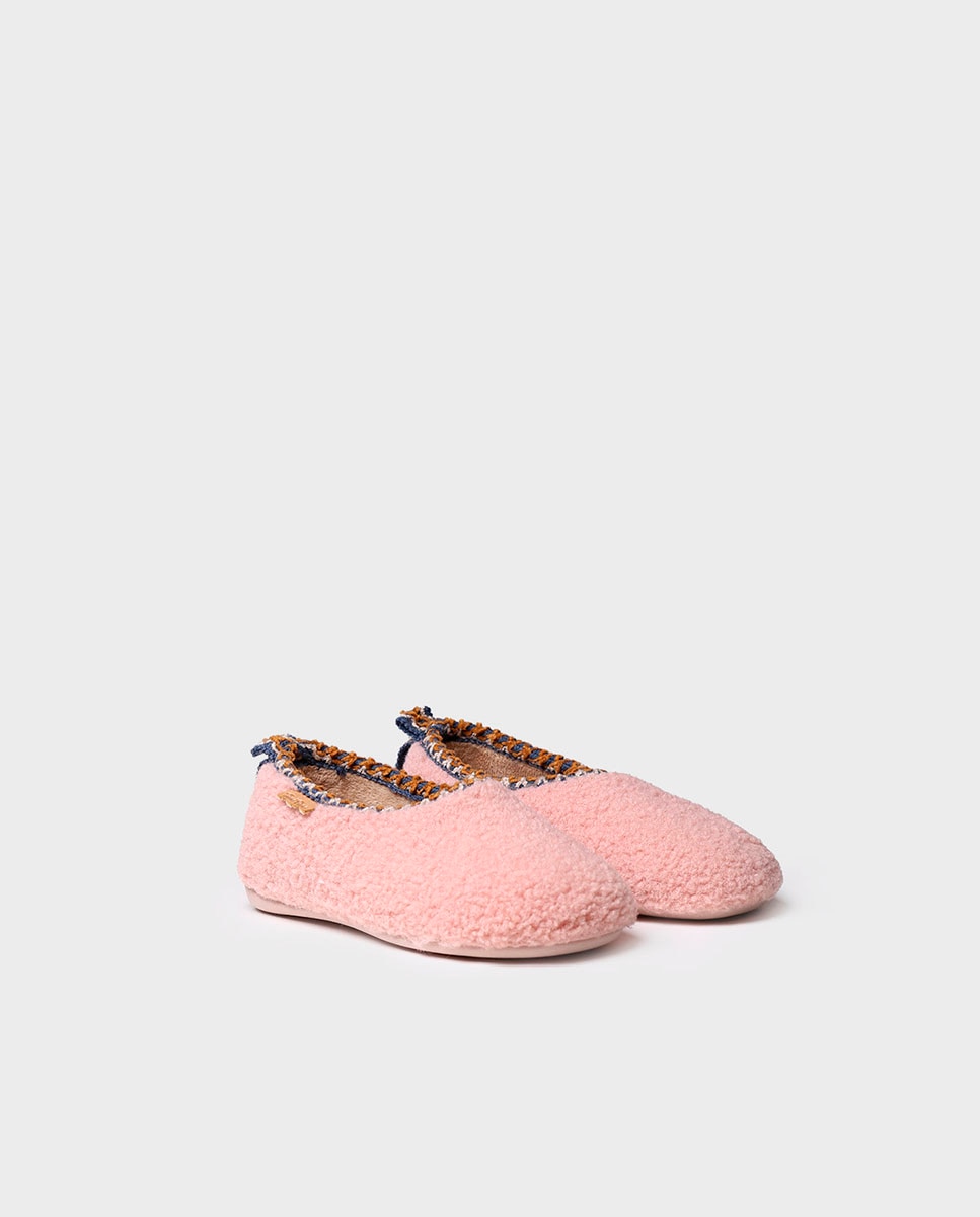 Pantufas Fechadas Infantil de Tecido Efeito Pelo de Ovelha Toni Pons Rosa-2