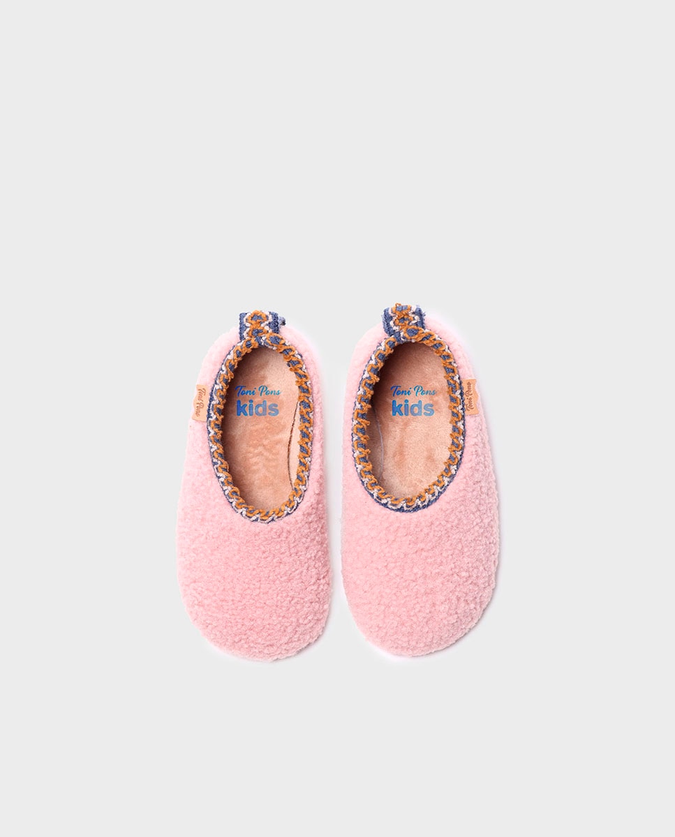 Pantufas Fechadas Infantil de Tecido Efeito Pelo de Ovelha Toni Pons Rosa-3
