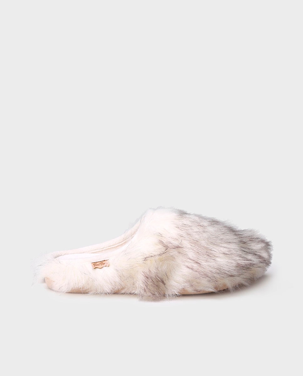 Pantufas Fechadas de Tecido de Pelo Estampado Branco-1