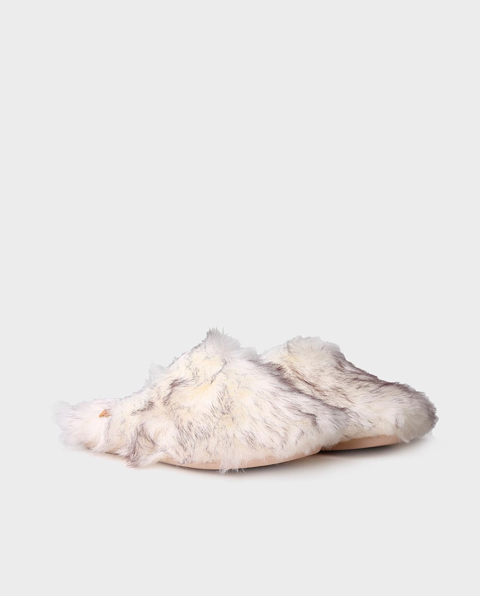 Pantufas Fechadas de Tecido de Pelo Estampado Branco-2