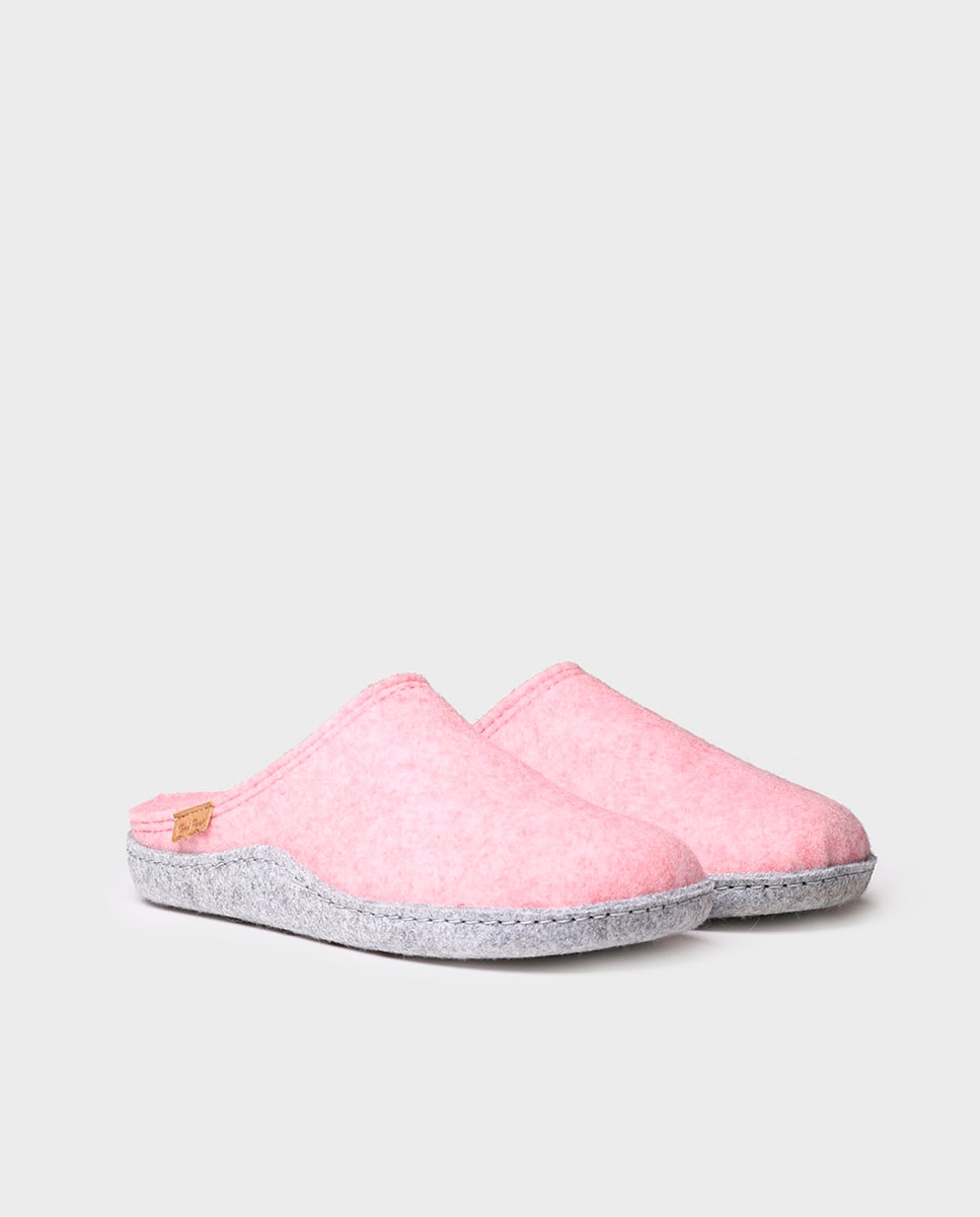 Pantufas Fechadas de Feltro Reciclado em Liso Rosa-2