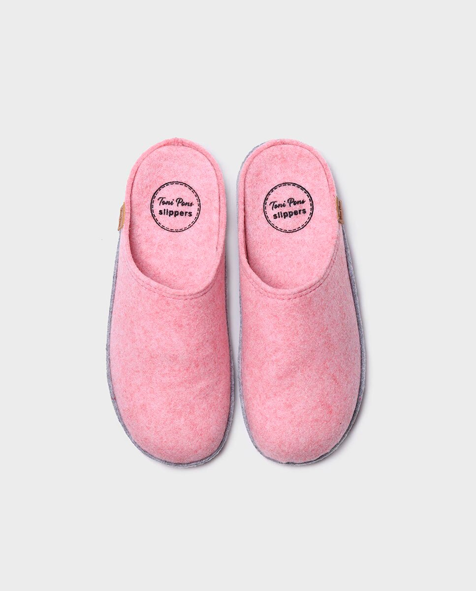 Pantufas Fechadas de Feltro Reciclado em Liso Rosa-3