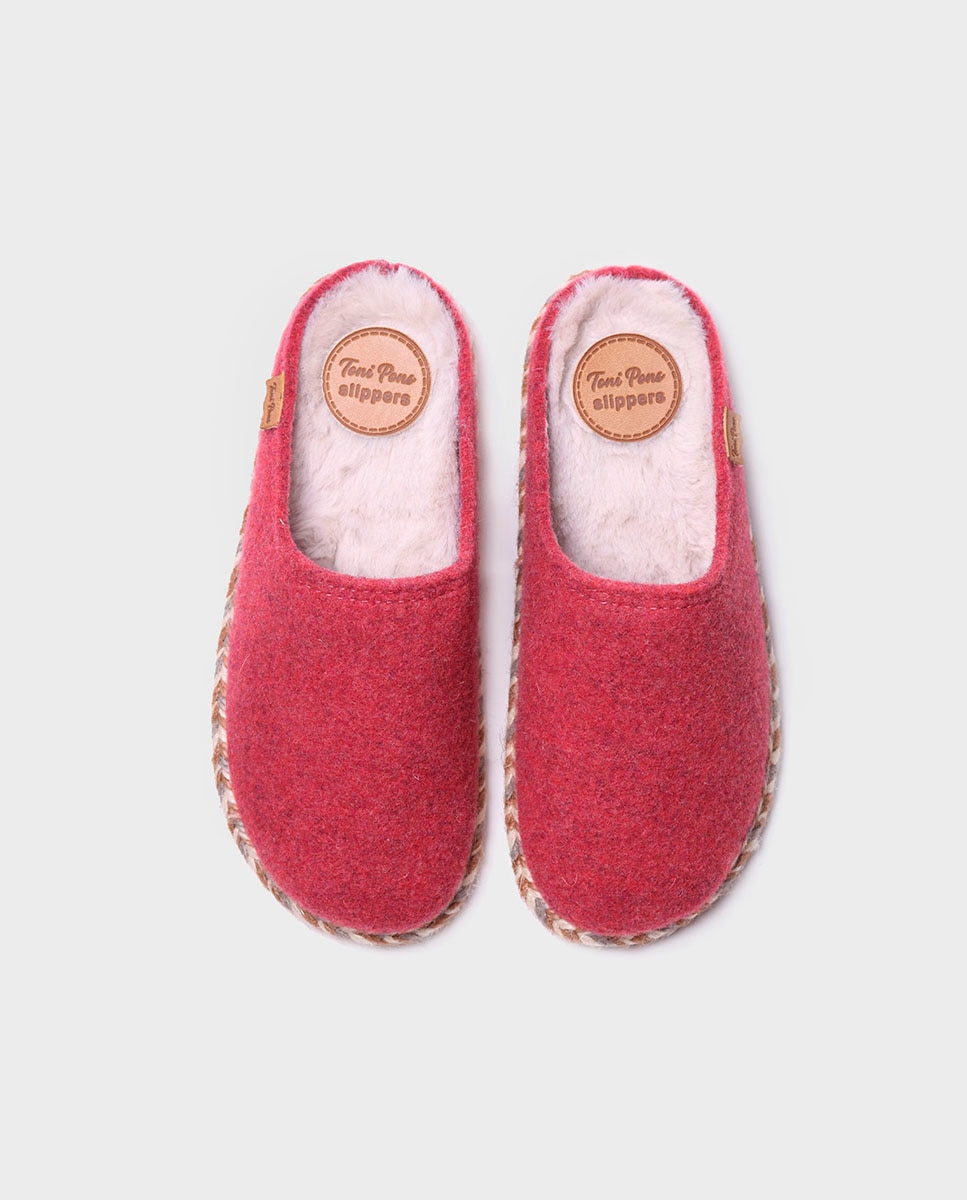 Pantufas Fechadas de Feltro em Liso Rosa-3
