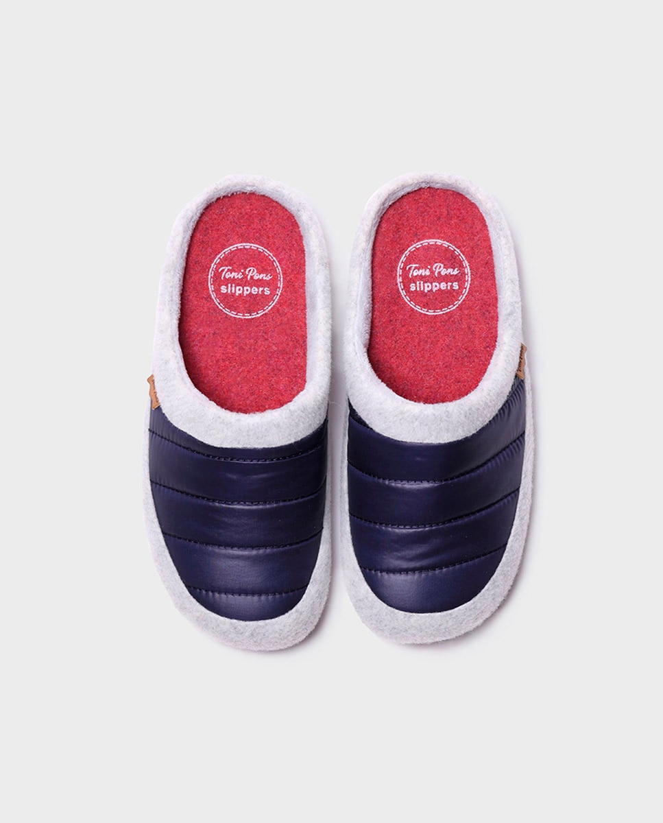 Pantufas Fechadas de Tecido Acolchoado Azul-marinho-3