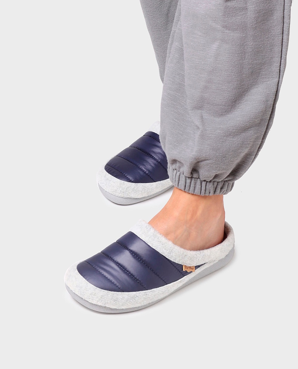 Pantufas Fechadas de Tecido Acolchoado Azul-marinho-4