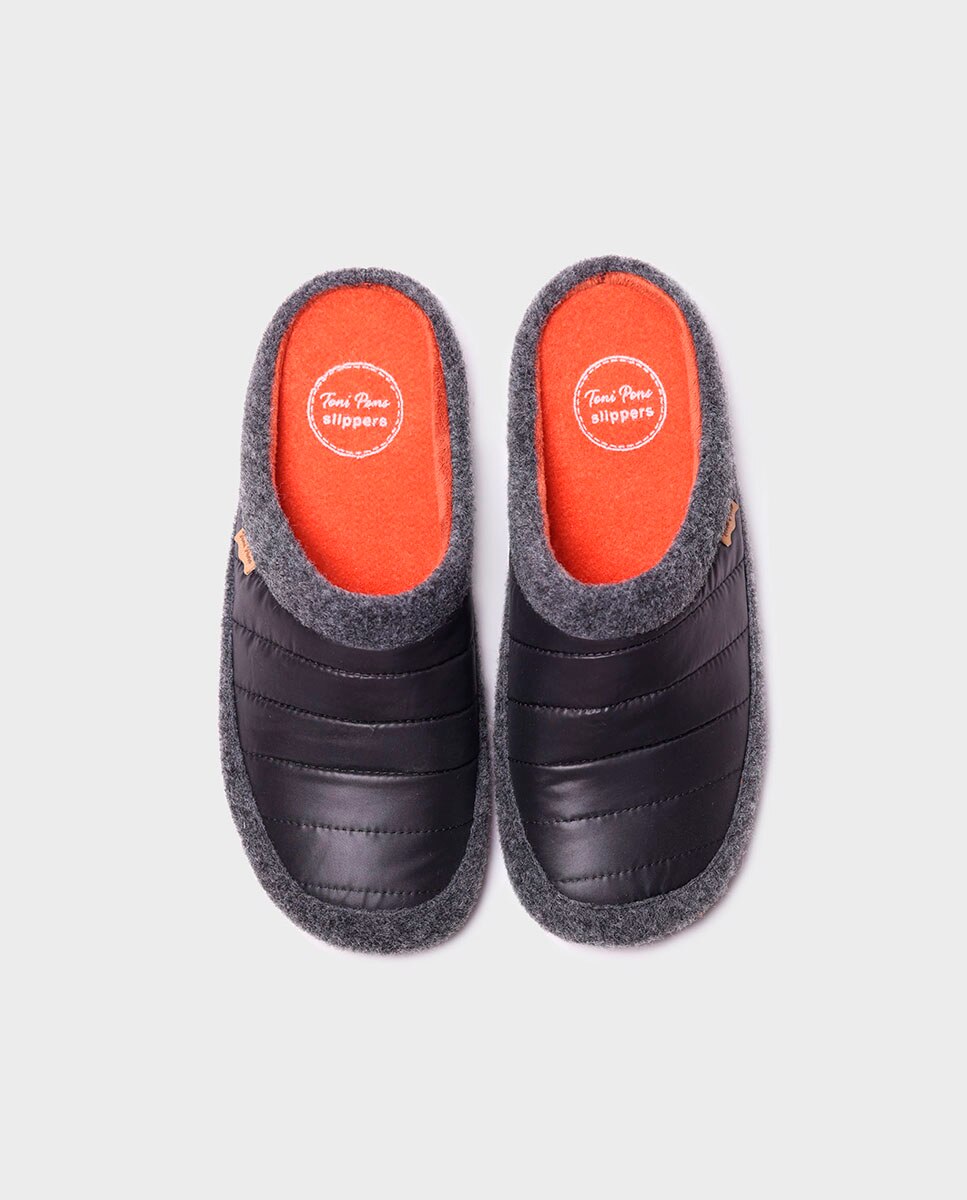 Pantufas de Tecido Acolchoado Preto-3
